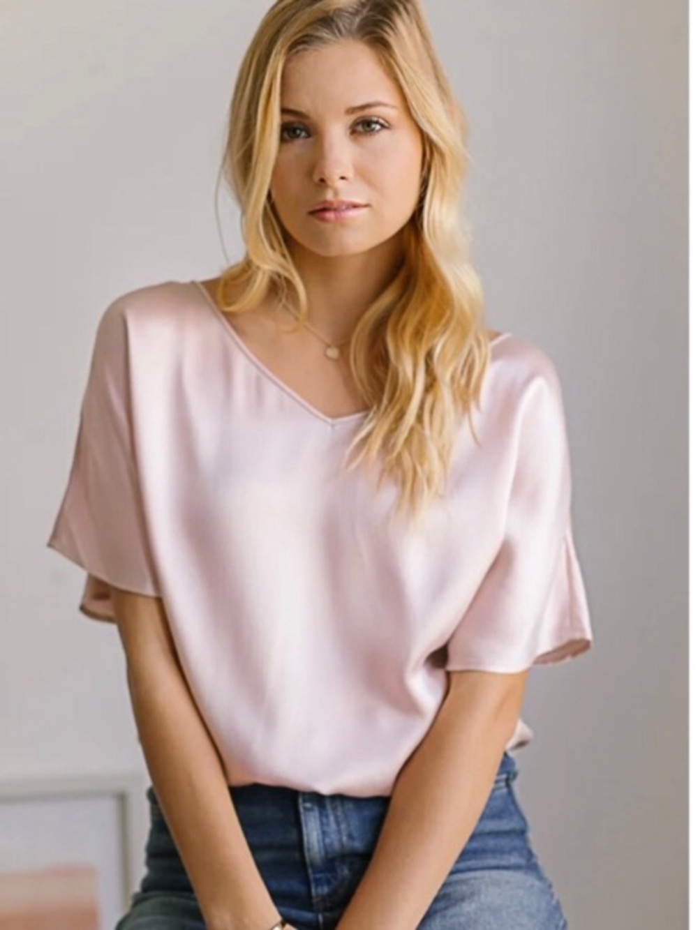 RAVELLA Verona Reversible Silk V Neck Pink Blouse Top S